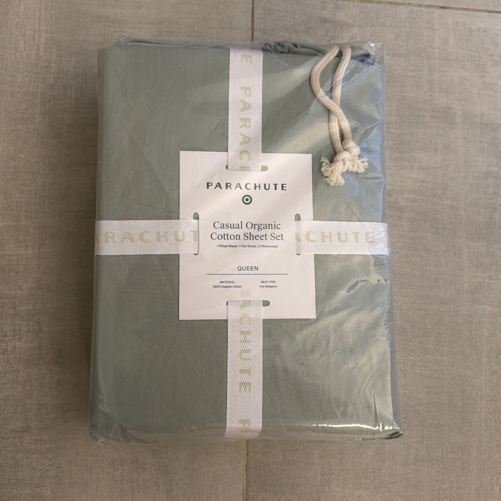 Parachute Queen Casual Organic Cotton Sheet Set Jade Green 4pc New